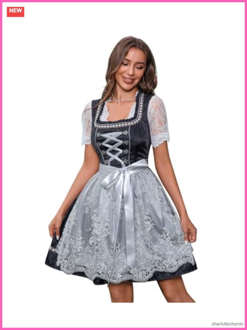Women's Oktoberfest Dirndl 3-Piece Costume Set - Bavarian German Dress with